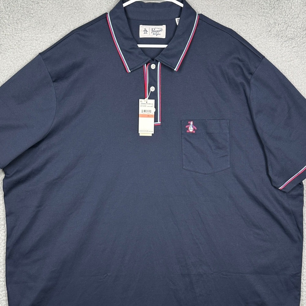 NEW Original Penguin Polo Shirt Mens 3XL Navy Blue Tipped Pima Cotton Rugby Logo